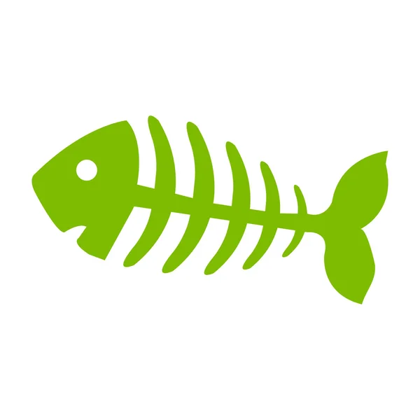 물고기 뼈, 해골 물고기. 녹색 아이콘 — 스톡 벡터