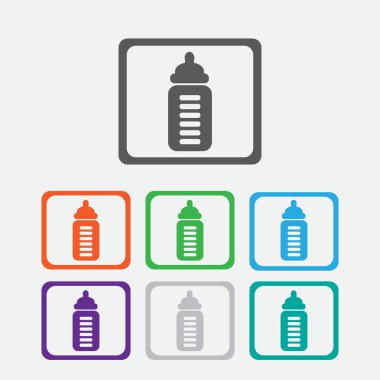 Bebek süt şişesi simgesi. çerçeve ile renkli kare düğme