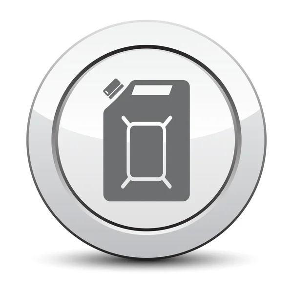 Benzin-Vektor-Logo-Design-Vorlage. Kanister mit Benzin oder Öl. silberner Knopf — Stockvektor