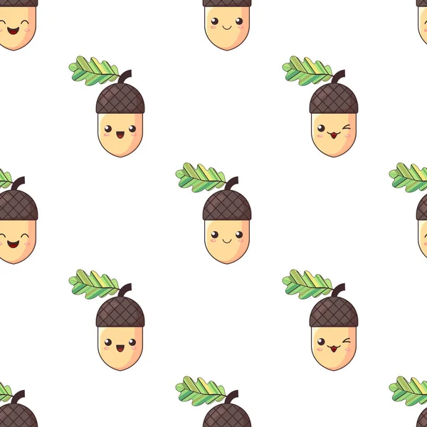 Cute Cartoon Emoji Acorns Various Facial Expressions Smile Laugh Wink — Stock Vector