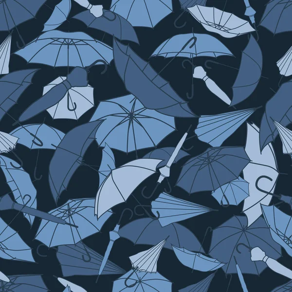 Patrón Camuflaje Vectorial Sin Costuras Con Siluetas Abstractas Azules Paraguas — Vector de stock