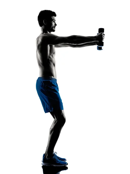 Homem exercício fitness pesos silhueta — Fotografia de Stock