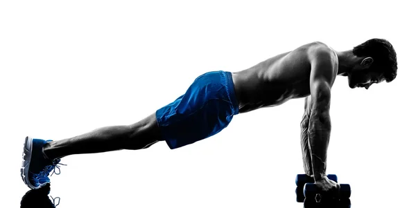 Man exercising fitness weights silhouette — Stock Photo, Image