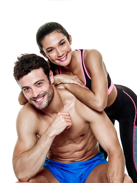 Paar man en vrouw fitness oefeningen geïsoleerd — Stockfoto