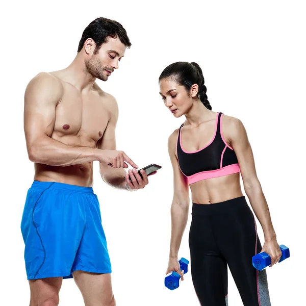 Çift erkek ve kadın fitness egzersizleri izole — Stok fotoğraf