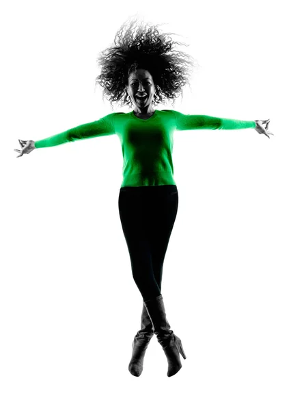 Vrouw silhouet geïsoleerd springen gelukkig — Stockfoto