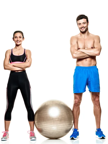 Couple man and woman fitness exercises isolated — Stock Photo, Image