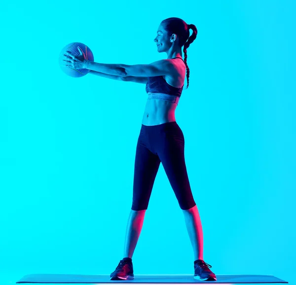 Woman fitness Medicine Ball exercices isolated — Stock Photo, Image