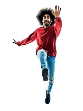 Afrika adam izole selamlayan atlama koşma