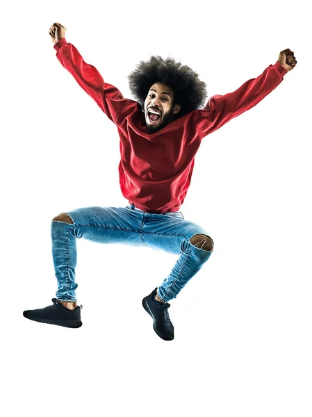 Afrikaanse man springen blij silhouet geïsoleerd — Stockfoto