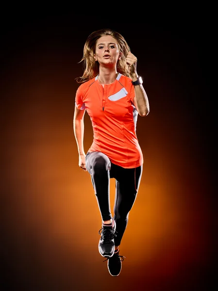 Vrouw loper, jogger joggen geïsoleerd uitgevoerd — Stockfoto