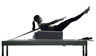 woman pilates reformer exercises fitness isolated clipart