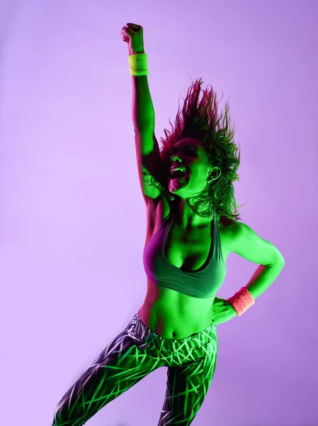 Vrouw danser dansen fitness oefeningen geïsoleerd — Stockfoto