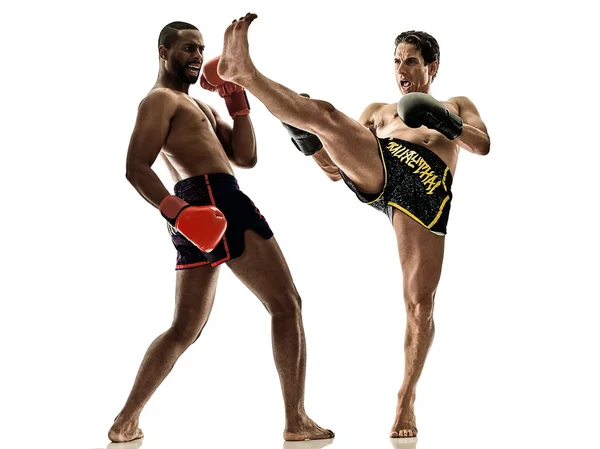 Muay tailandês kickboxing kickboxing homens de boxe isolado — Fotografia de Stock