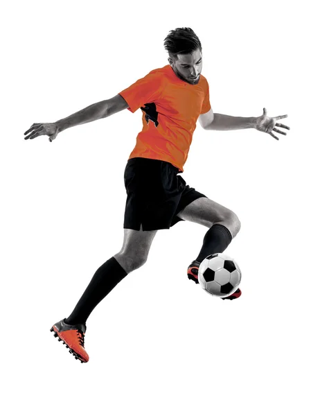 Fotbalový hráč muž izolované silueta — Stock fotografie