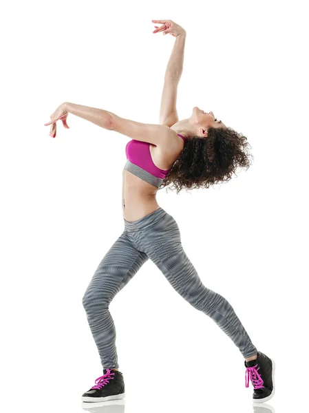 Vrouw danser dansen fitness oefeningen geïsoleerd — Stockfoto