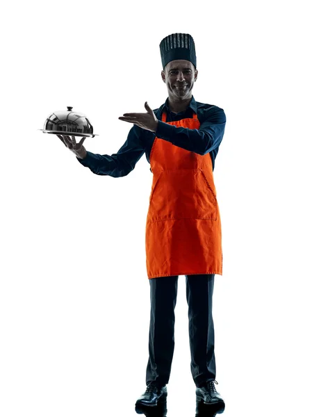 Adam pişirme Şef siluet izole — Stok fotoğraf