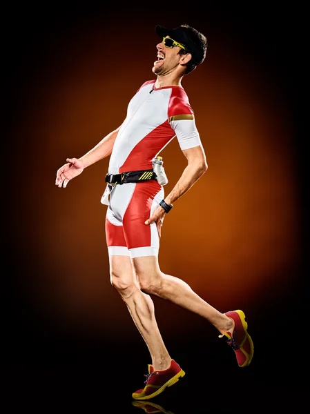 Hombre corredor corriendo triatlón ironman aislado — Foto de Stock