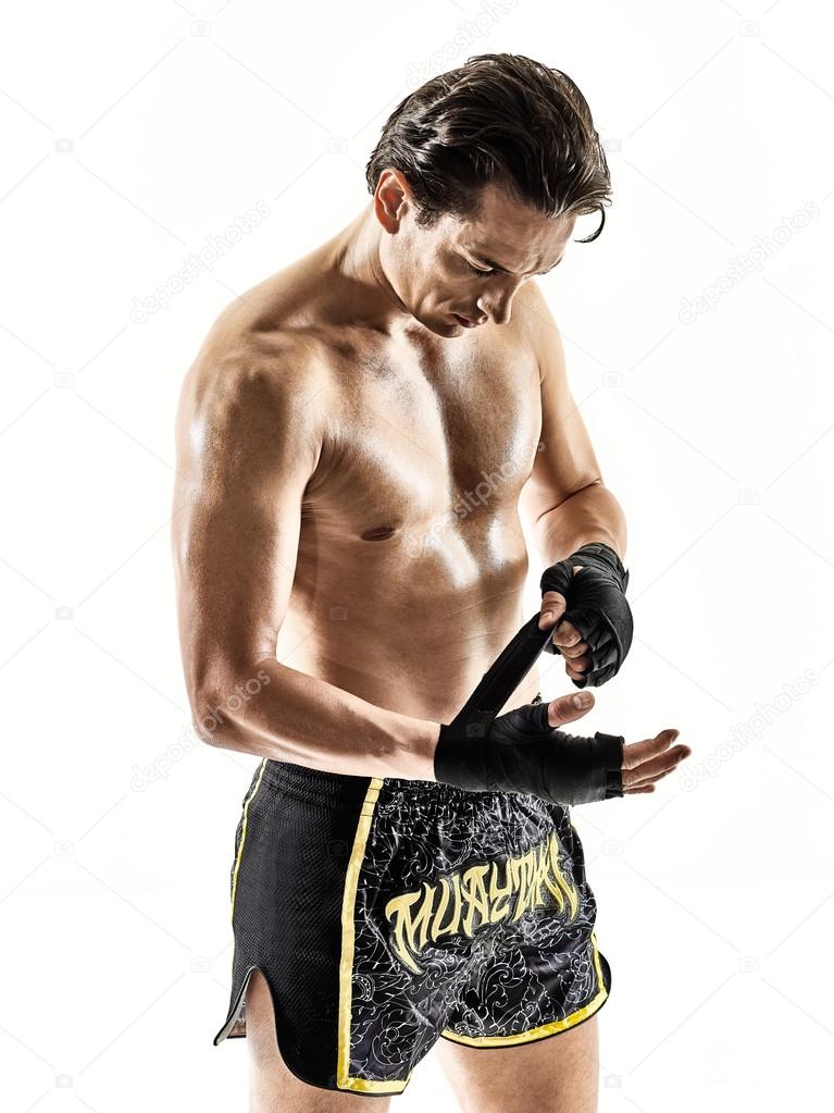 Muay Thai kickboxing kickboxer boxing man isolated