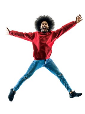 Afrika adam mutlu siluet izole atlama