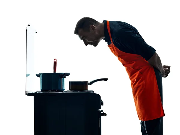 Férfi főzés chef silhouette elszigetelt — Stock Fotó