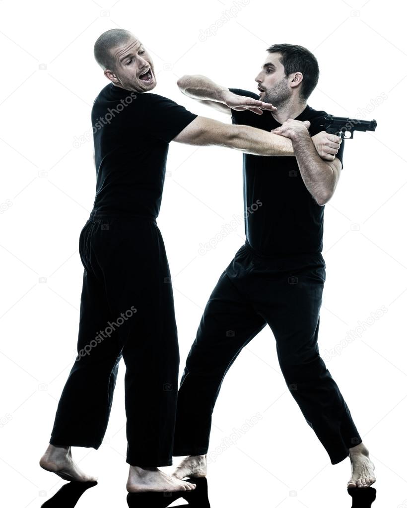 men krav maga fighters fighting isolated