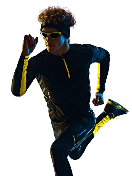Youg biegacz jogging bieganie człowiek sylwetka izolowane białe tło Obrazek Stockowy