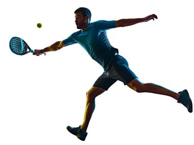 olgun adam Paddle Padel oynatıcı gölge silueti izole edilmiş beyaz arkaplan