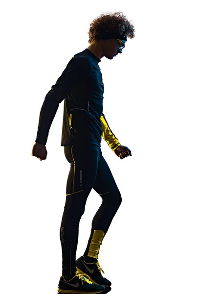 Youg corredor corredor correndo correndo homem silhueta isolado fundo branco — Fotografia de Stock