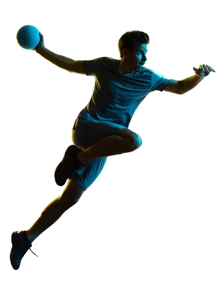 Jugador de balonmano hombre silueta sombra aislado fondo blanco — Foto de Stock