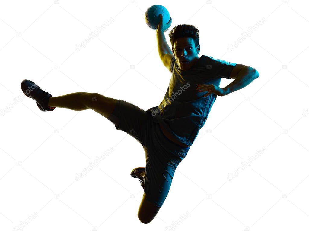 handball player man silhouette shadow isolated white background