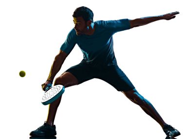 olgun adam Paddle Padel oynatıcı gölge silueti izole edilmiş beyaz arkaplan