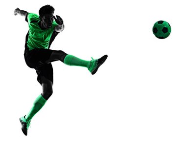 Genç futbolcu erkek silueti gölgesi beyaz arkaplan
