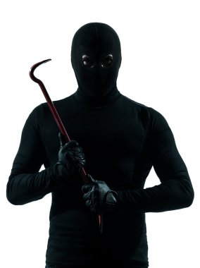 thief criminal holding crowbar portrait silhouette clipart