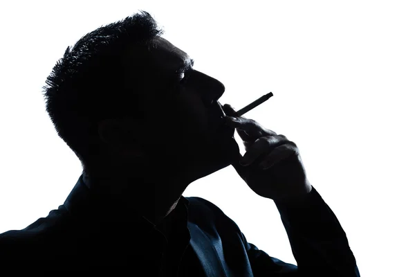 Silhouette man portrait smoking cigarette — Stock Photo, Image