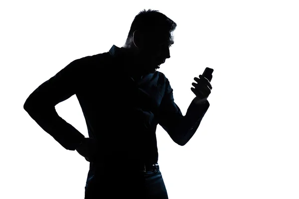 Silhouette man surprised portrait telephone videophone — Stock Photo, Image