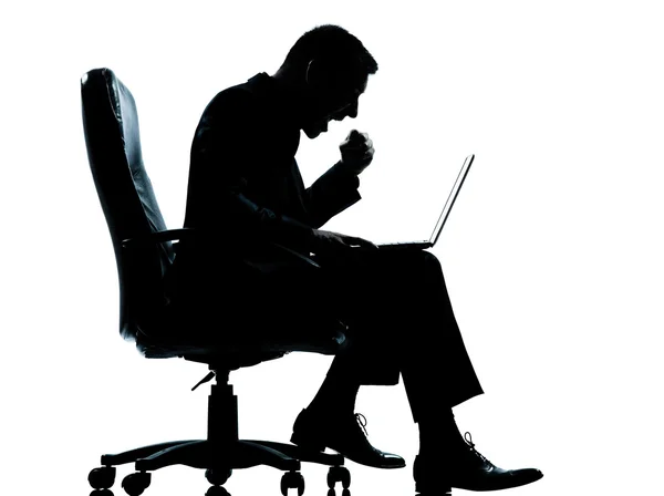 One business man computer computing success sitting in armchair — Stock Photo, Image