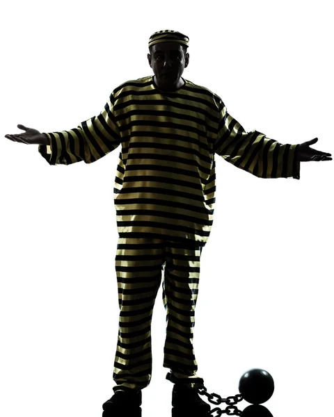 Man prisoner criminal with chain ball silhouette — Stock Photo, Image