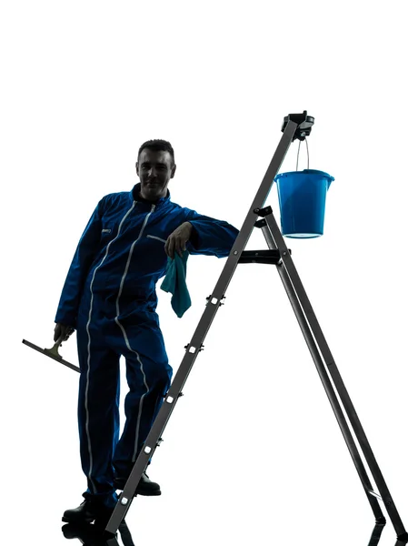 Man window cleaner worker silhouette — Stock Photo, Image