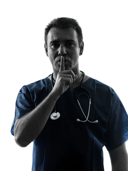 Doctor man surgeon hushing portrait  silhouette — Stock Photo, Image