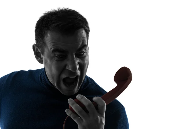 Homem zangado no telefone silhueta retrato Fotos De Bancos De Imagens