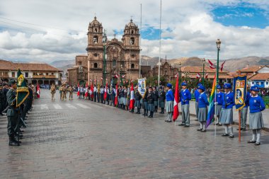 army parade Plaza de Armas  Cuzco Peru  clipart