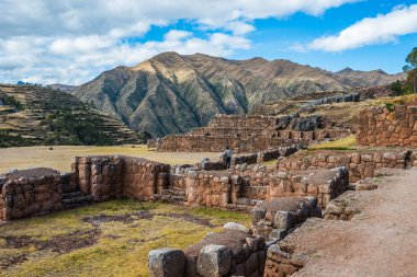 Tourist Chincheros ruins peruvian Andes  Cuzco Peru clipart