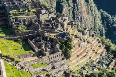 Machu Picchu ruins peruvian Andes  Cuzco Peru clipart