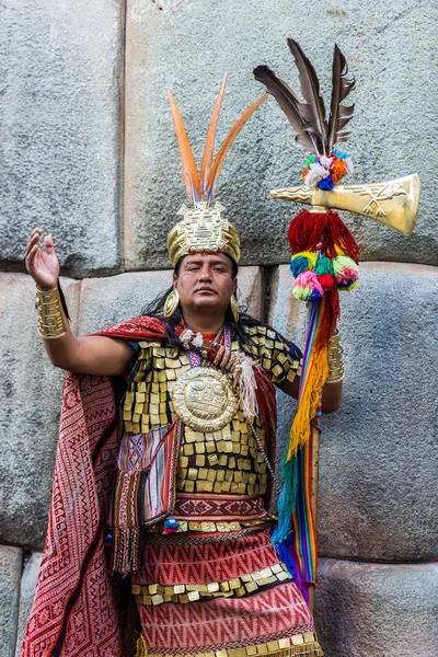 Homme guerrier inca péruvien Andes Cuzco Pérou — Photo