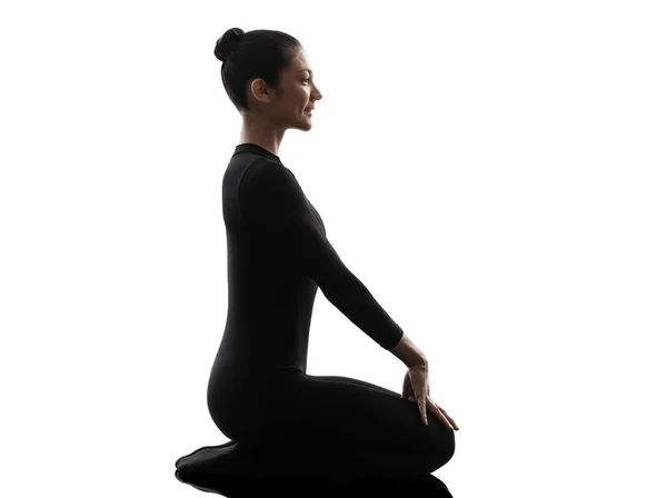 Woman contortionist  exercising gymnastic yoga   silhouette — Stock Photo, Image