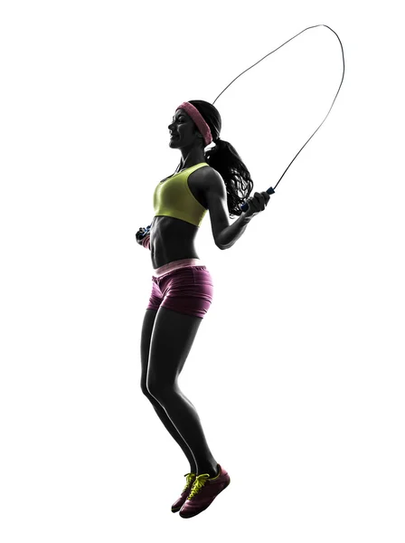 Mujer ejercicio fitness saltar cuerda silueta —  Fotos de Stock