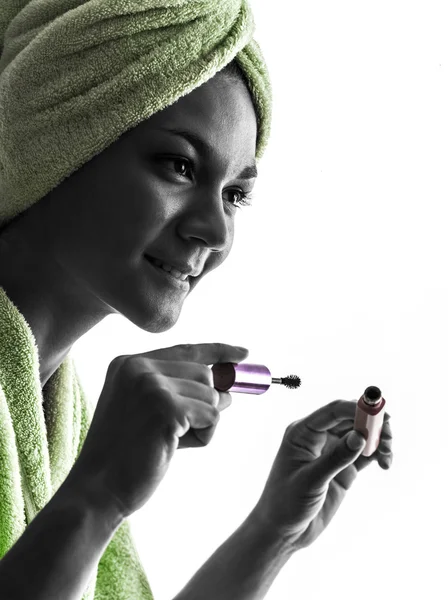 Woman and mascara brush silhouette — Stock Photo, Image