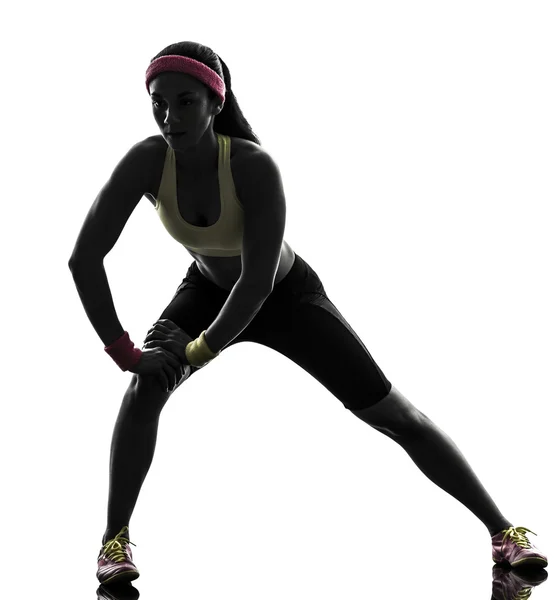 Femme exercice fitness étirement échauffement silhouette — Photo