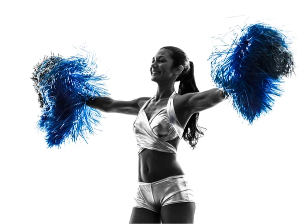 Jovem mulher cheerleader cheerleading silhueta — Fotografia de Stock